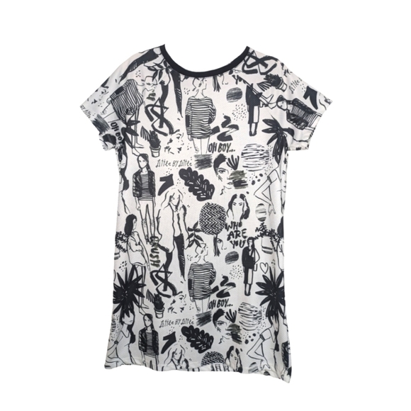 ZARA TRF Avant Garde Sketch Print Textured Sheath T-Shirt Dress in White & Black - Picture 1 of 12